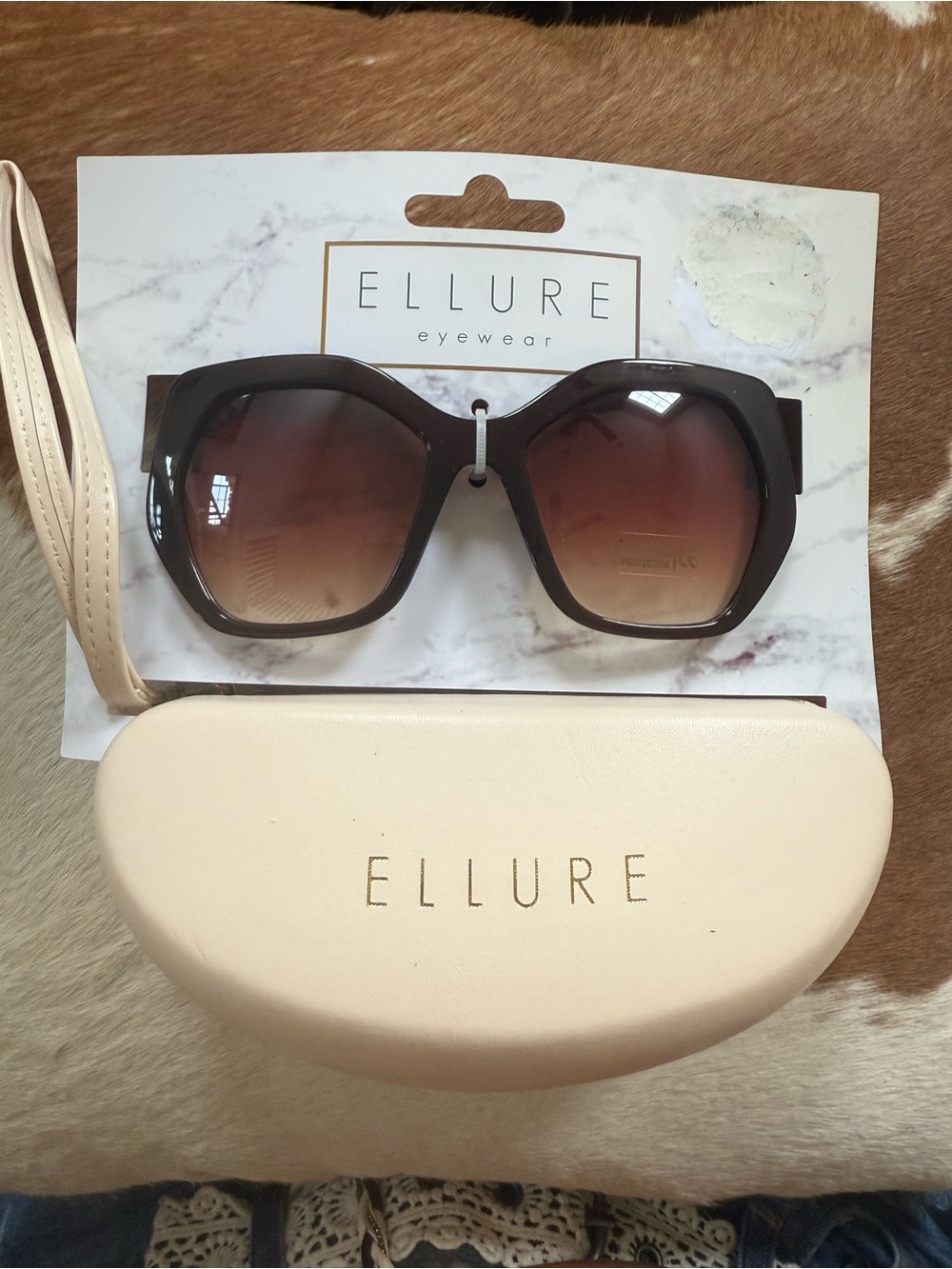 Women's Brown Gradient Sunglasses - ELLURE including Ivory Hard case NWT